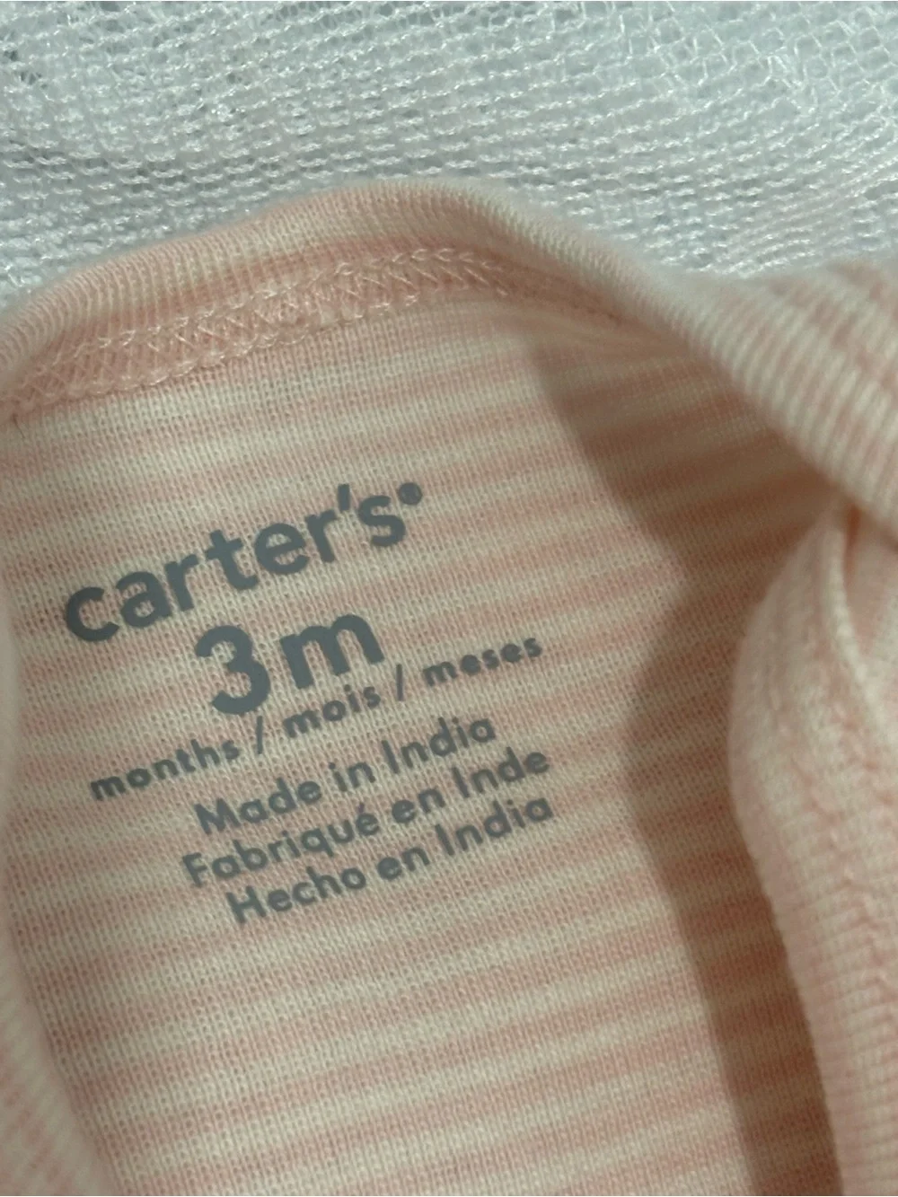 NWT Carter's Pale Pink Striped Long-Sleeve Baby Onsie 3m
